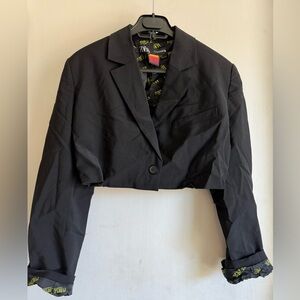 Zara Black Cropped Blazer Backless with Garter
